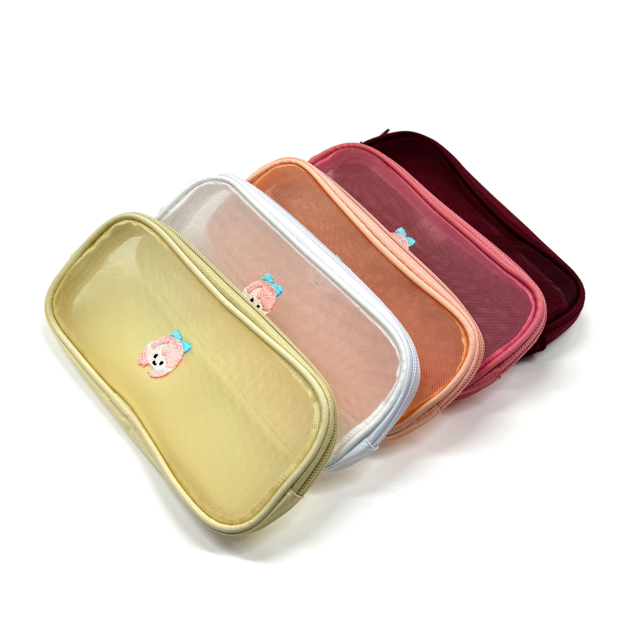 刺繍長方形ハードメッシュポーチ